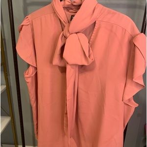 NWT XL NY&Co 7th Avenue Pink/Light coral shirt with Bow collar & tulip sleeves.